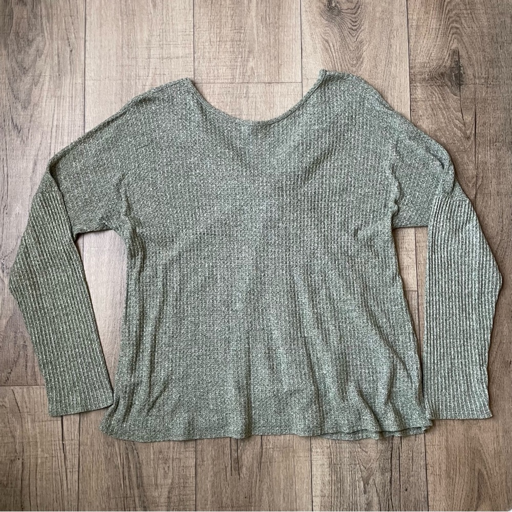 Pink Blush Waffle Sweater with Knotted Detail on Back